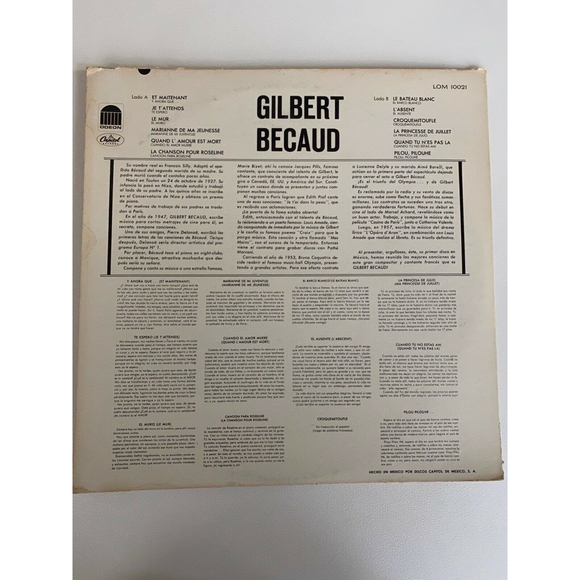 Gilbert Becaud Self Titled LP Odeon Records LOM 10021 VG+ Vinyl Import Mexico - Picture 2 of 7